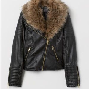 Black Faux leather fur jacket